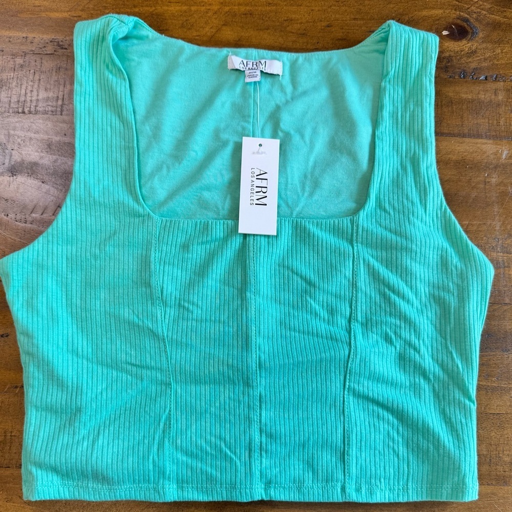 Mint Ribbed Square-Neck Tank